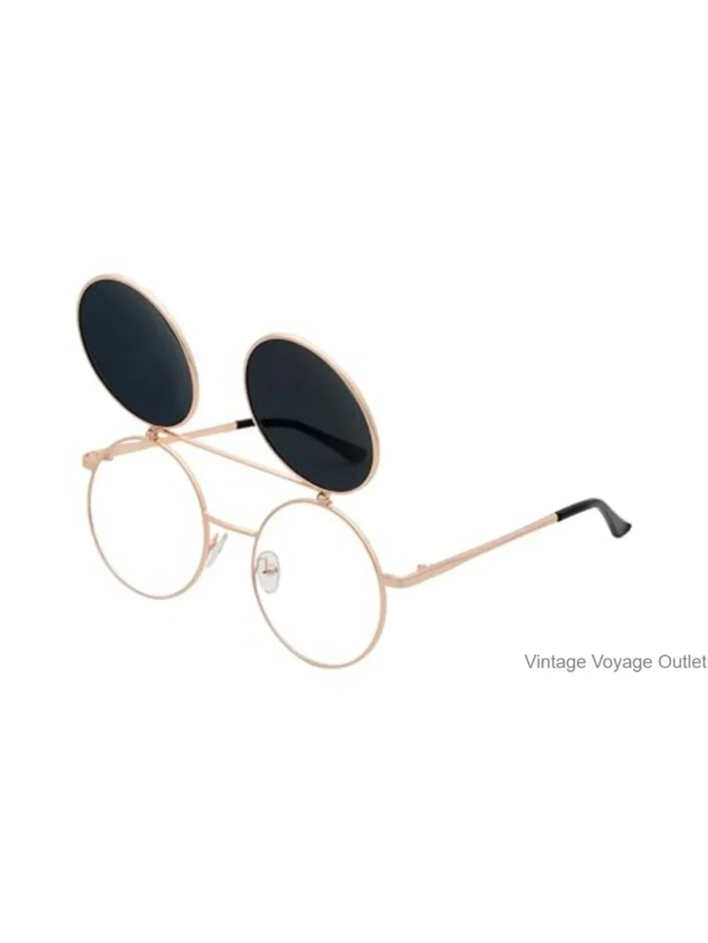 Retro Steampunk Flip-Up Round Sunglasses Full Metal Frame UV Protection